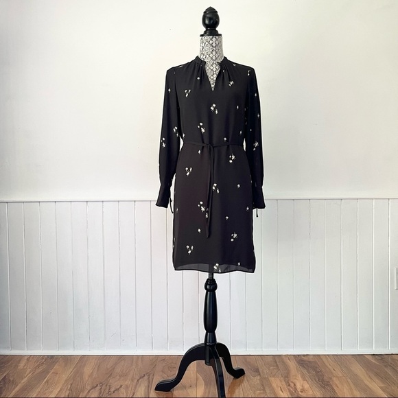 H&M Dark Gray Floral Long Sleeve Shift Dress Size XS - Picture 2 of 16